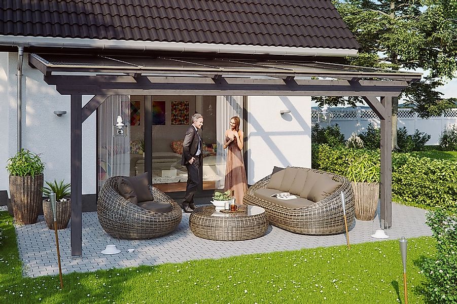 Skan Holz Terrassenüberdachung Ancona 541 x 350 cm Leimholz Schiefergrau günstig online kaufen