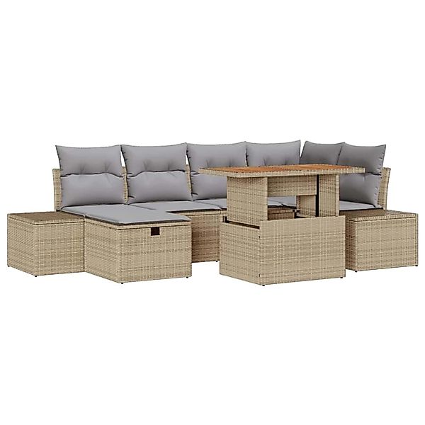vidaXL Garten-Sofa-Set 7-Tlg Beige Poly Rattan 3361385 günstig online kaufen