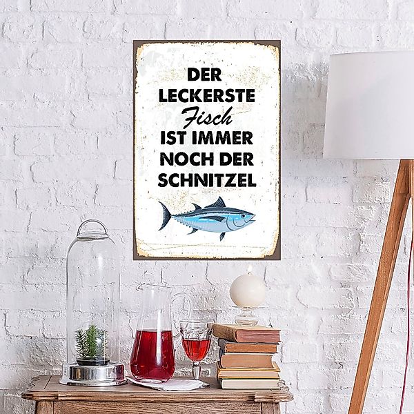 queence Metallbild Schnitzelfisch, Schriftzug, Schriftzüge, Sprüche, günstig online kaufen