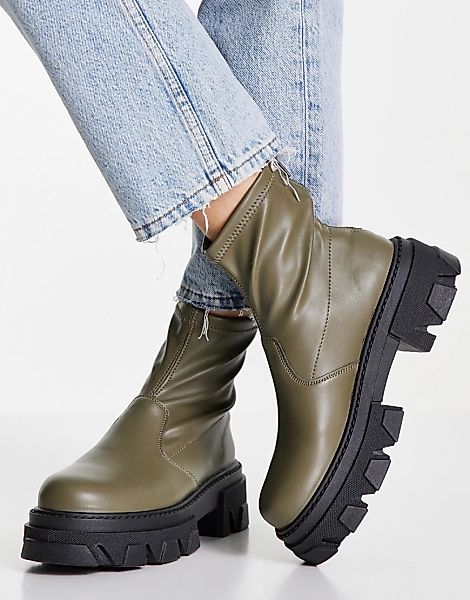 Topshop – Kendall – Elastische Stiefel in Khaki-Grün günstig online kaufen