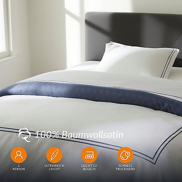 Pure cottom Bettwäsche Baumwoll-Satin Bettwäsche dunkelblau/weiß, günstig online kaufen