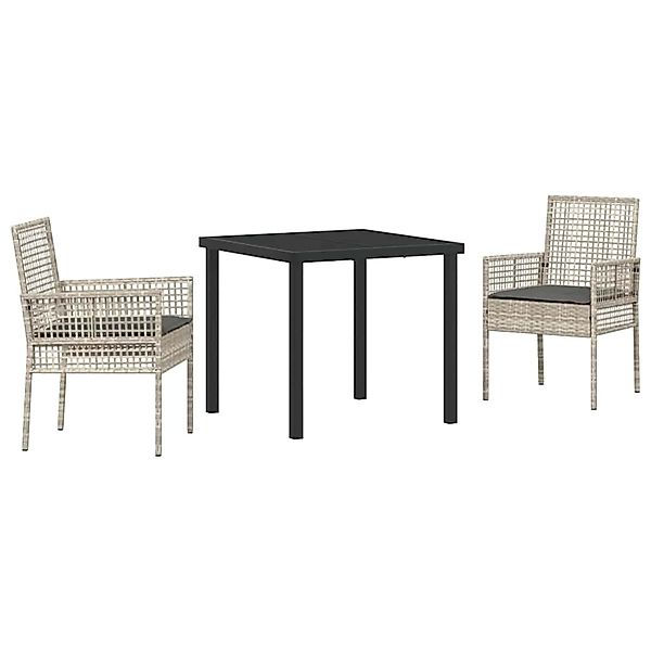 vidaXL 3-Teilige Garten-Essgruppe mit Kissen Hellgrau Poly Rattan 3379898 günstig online kaufen
