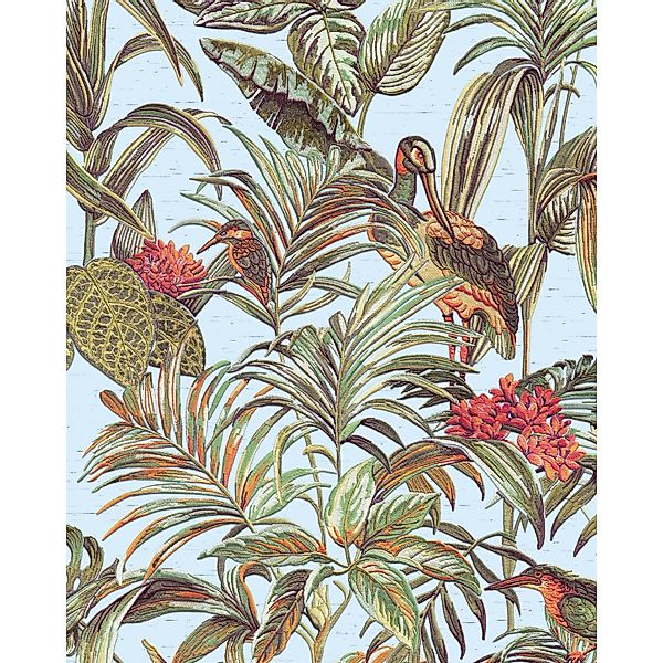 PROFHOME DE120014-DI Vogel Tapete Vogelmuster glänzend Blau Grün Braun 0,53 günstig online kaufen