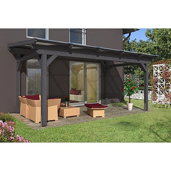 Skan Holz Terrassenüberdachung Sanremo 541 x 250 cm Leimholz Schiefergrau günstig online kaufen