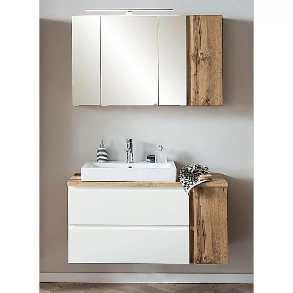 Badezimmer Set mit Keramik-Waschbecken links und LED Beleuchtung, Wotan Eic günstig online kaufen