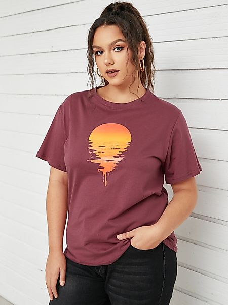 T-Shirt mit Rundhalsausschnitt in Übergröße mit kurzen Ärmeln günstig online kaufen