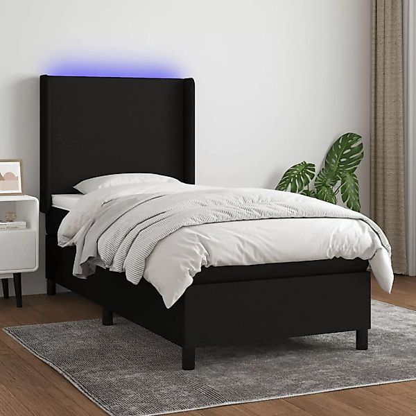 Vidaxl Boxspringbett Mit Matratze & Led Schwarz 100x200 Cm Stoff günstig online kaufen