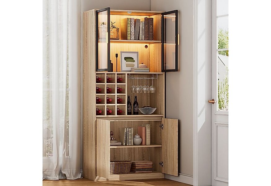 Flieks Küchenbuffet mit LED-Beleuchtung, Glastüren, Weinregal und Gläserhal günstig online kaufen