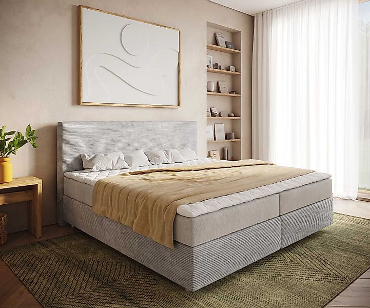 DELIFE Boxspringbett Dream-Well, Cord Silbergrau 200x200 günstig online kaufen