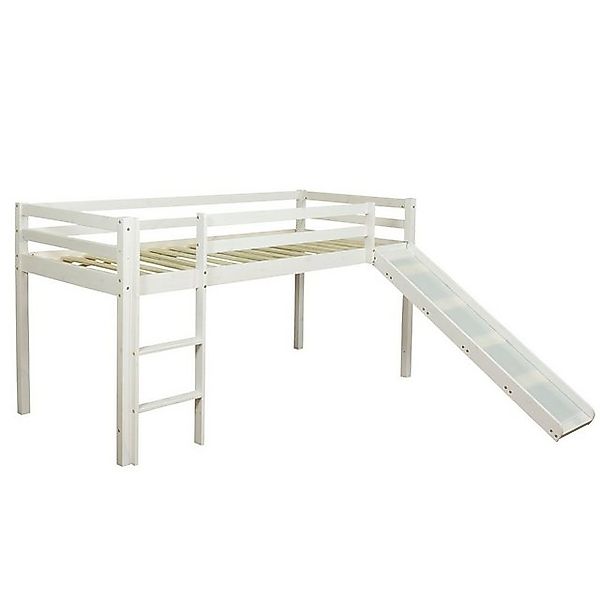 Homestyle4u Kinderbett 90x200 mit Lattenrost Matratze und Rutsche in Weiß 2 günstig online kaufen