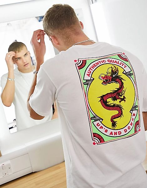 Selected Homme – Oversized T-Shirt aus Bio-Baumwolle in Weiß mit Drachen-Rü günstig online kaufen