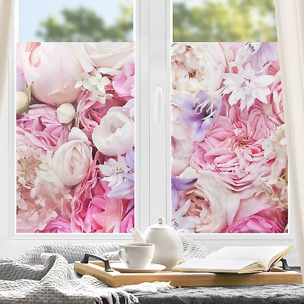 Fensterfolie Shabby Rosen mit Glockenblumen günstig online kaufen