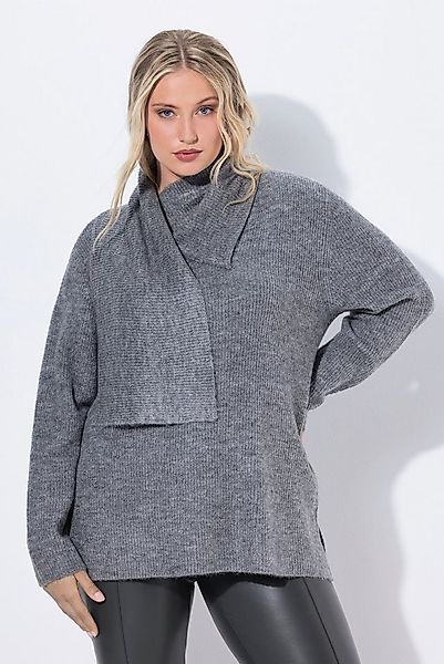 Ulla Popken Strickpullover Pullover Rippstrick integrierter Schal Langarm günstig online kaufen