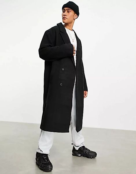 ASOS DESIGN – Langer Oversize-Mantel aus Wollmischung in Schwarz günstig online kaufen