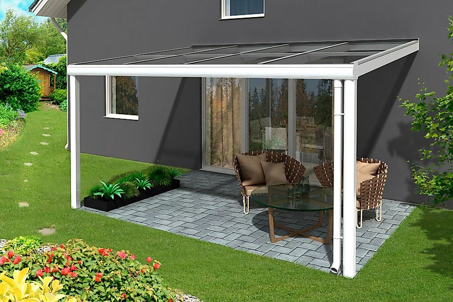 Skan Holz Terrassenüberdachung Modena 434 x 257 cm Aluminium Weiß günstig online kaufen