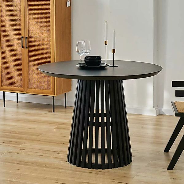 Schwarzer Küchen Tisch im Skandi Design 100 cm Durchmesser günstig online kaufen