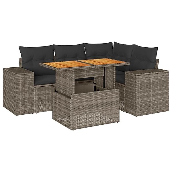 vidaXL 5-Tlg Garten-Sofagarnitur mit Kissen Grau Poly Rattan 3327371 günstig online kaufen