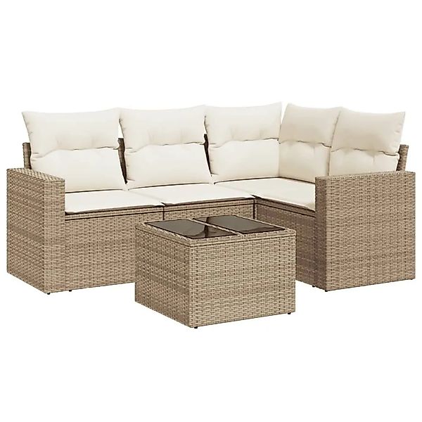 vidaXL 5-Tlg Garten-Sofagarnitur mit Kissen Beige Poly Rattan 3251255 günstig online kaufen