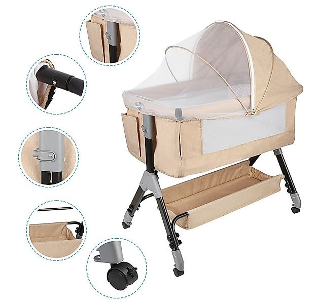 JEOBEST Beistellbett Baby, Grab-and-go Baby Bett mit Matratze & Rädern für günstig online kaufen