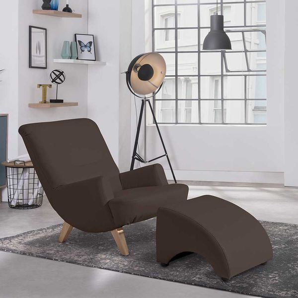 Sessel braun Kunstleder in modernem Design Vierfußgestell aus Holz günstig online kaufen