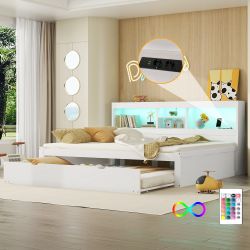 Flieks Kinderbett, LED Daybett Holzbett 140x200cm günstig online kaufen