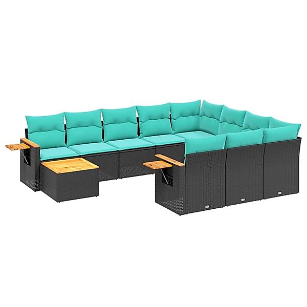 vidaXL 11-Tlg Garten-Sofagarnitur mit Kissen Schwarz Poly Rattan 3227205 günstig online kaufen