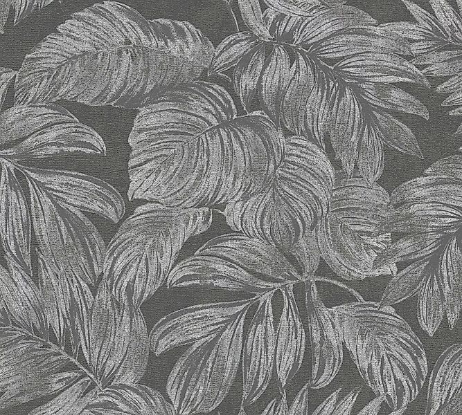 Bricoflor Tapete Grau Silber Schwarz Elegante Vliestapete mit Blättern im S günstig online kaufen