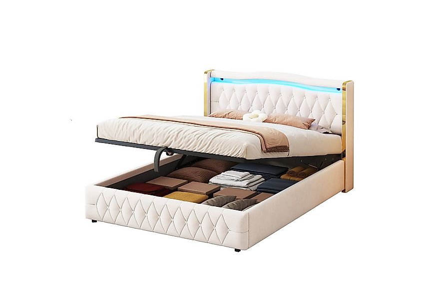 OKWISH Polsterbett Funktionsbett,Doppelbett,mit hellen Streifen für stabile günstig online kaufen