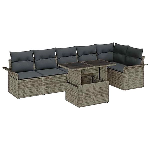 vidaXL Garten-Sofa-Set mit Kissen mit Speicher 7-Tlg Grau Poly Rattan 33570 günstig online kaufen
