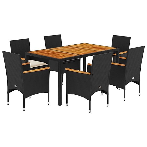 vidaXL 7-Tlg Garten-Essgruppe mit Kissen Schwarz Poly Rattan Akazie 3278630 günstig online kaufen