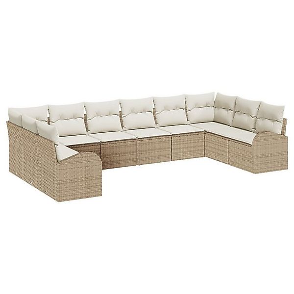 vidaXL Loungesofa 10-teiliges Garten Sofa Set mit Kissen Beige Poly Rattan, günstig online kaufen