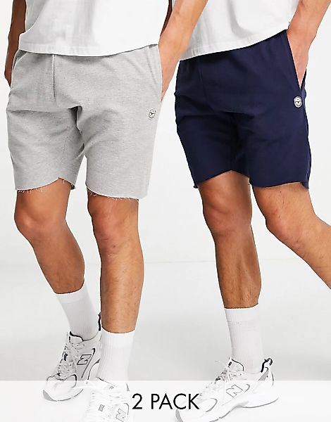 Le Breve – 2er-Pack Jersey-Shorts in Marineblau und Hellgrau mit offenkanti günstig online kaufen