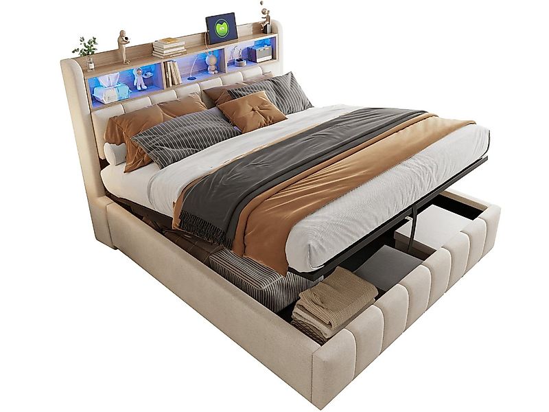 SeedWave Polsterbett LED Hydraulisches Bett Leinenbezug Stauraumbett mit La günstig online kaufen