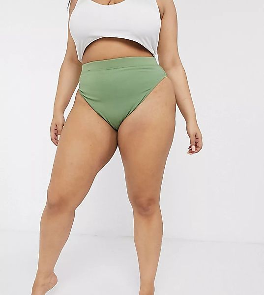 ASOS DESIGN Curve – Mix and Match – Gerippte Bikinihose mit hohem Beinaussc günstig online kaufen