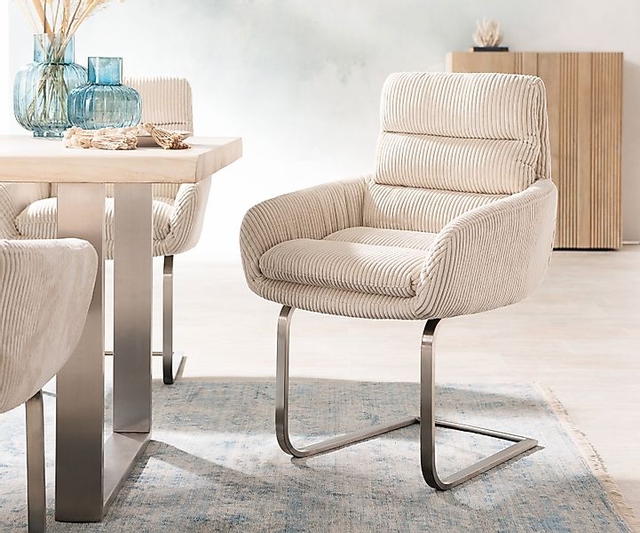 Freischwinger Abelia-Flex mit Armlehnen Cord Beige Freischwinger flach Edel günstig online kaufen