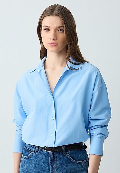 Jimmy Key Shirtbluse Losse pasvorm overhemdkraag geweven blauw overhemd günstig online kaufen