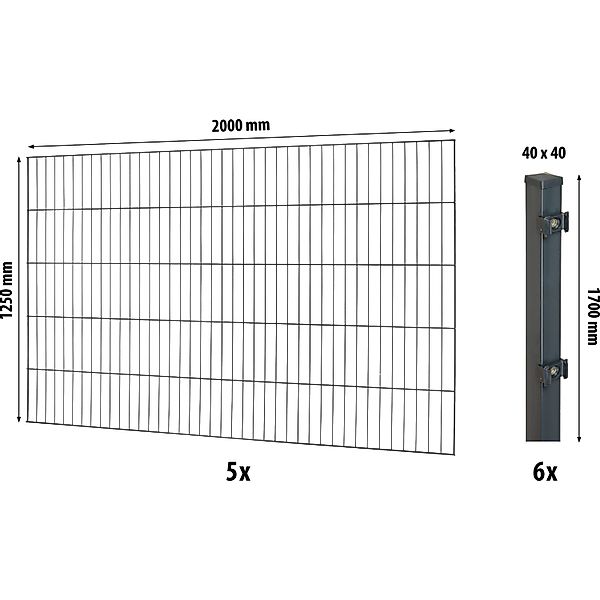 Floraworld Einstabmatten-Zaunset mit Vierkantpfosten Anthrazit 125 cm x 100 günstig online kaufen