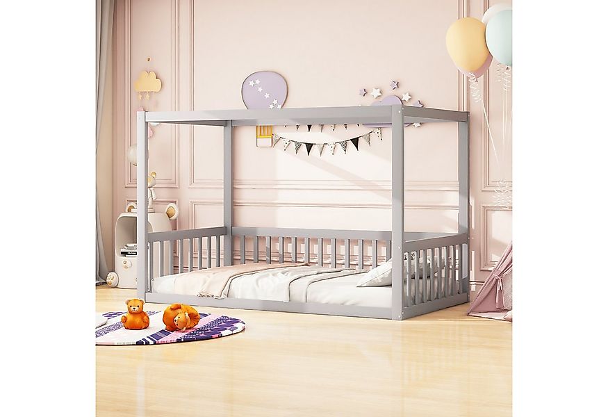 Flieks Kinderbett, Einzelbett Bodenbett 90x200cm ohne Lattenrost mit Rausfa günstig online kaufen