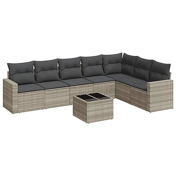 vidaXL 8-Tlg Garten-Sofagarnitur mit Kissen Hellgrau Poly Rattan 3251399 günstig online kaufen
