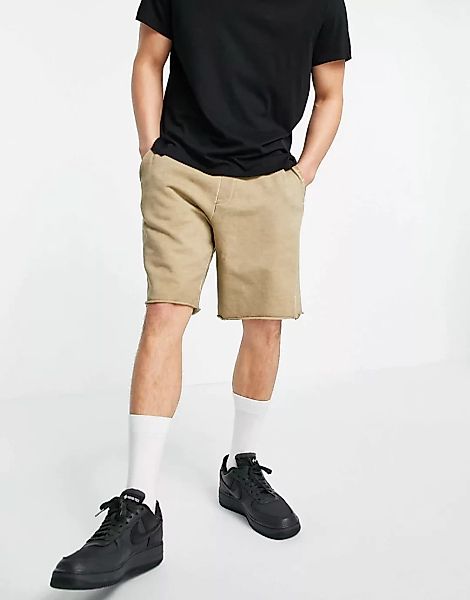 Only & Sons – Verwaschene Jersey-Shorts aus Bio-Baumwolle in Hellbraun, Kom günstig online kaufen