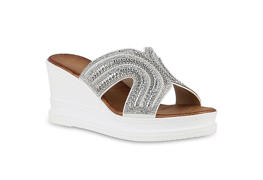 VAN HILL 840997 Sandalette Damen Pantoletten Sandaletten Strass Ketten Plat günstig online kaufen