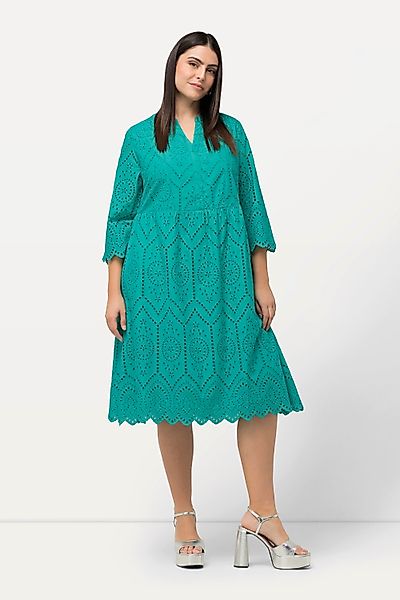 Ulla Popken Maxikleid Midikleid Lochspitze Tunika-Ausschnitt günstig online kaufen