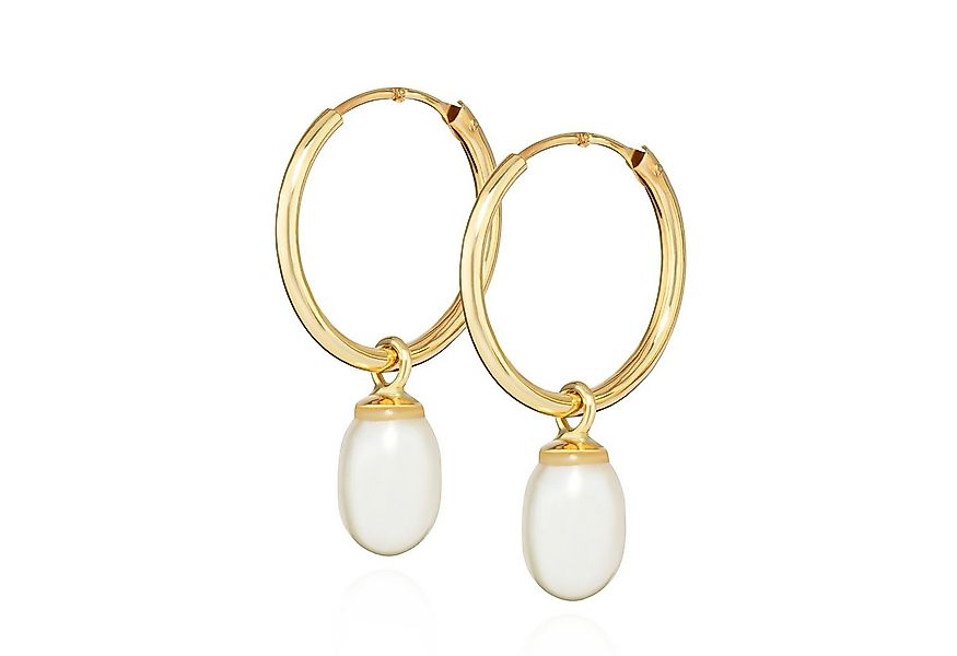 NKlaus Paar Creolen Paar 12 mm Creolen Süßwasserperle 333 Gelb Gold 8 Karat günstig online kaufen