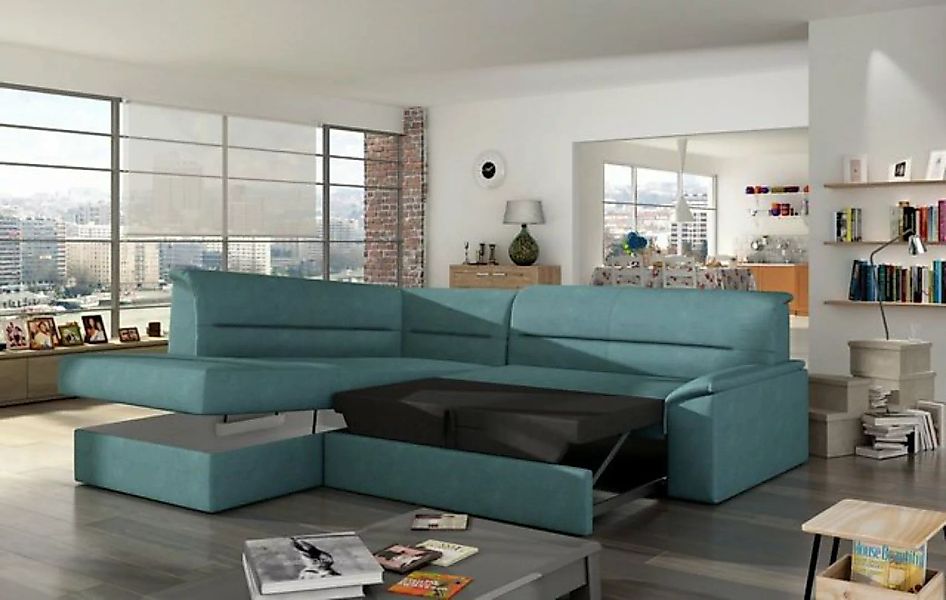 JVmoebel Ecksofa, Design Ecksofa Elano L-form Bettfunktion Couch Leder Text günstig online kaufen