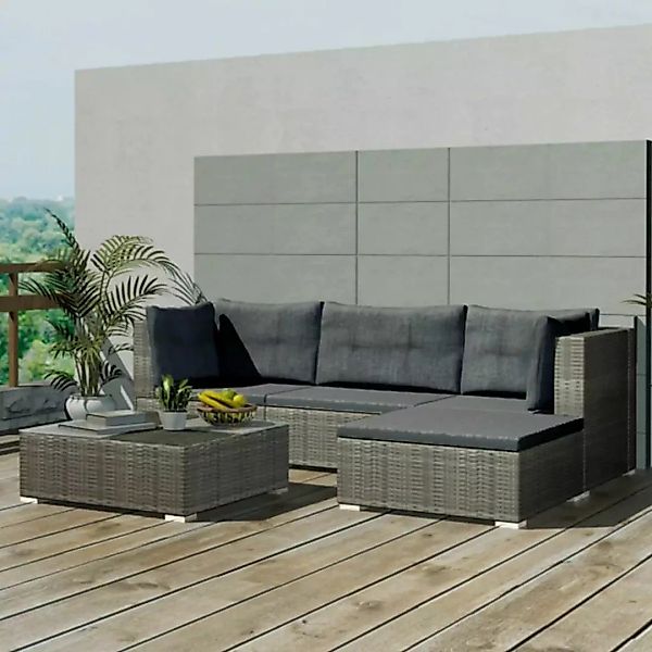5-tlg. Garten-lounge-set Mit Auflagen Poly Rattan Grau günstig online kaufen