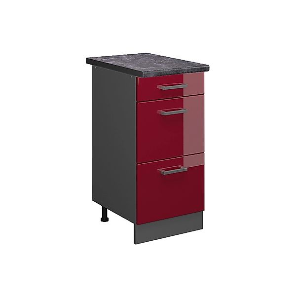 Vicco Unterschrank R-Line, Rot Hochglanz/Anthrazit, 40 cm mit Schubladen, A günstig online kaufen