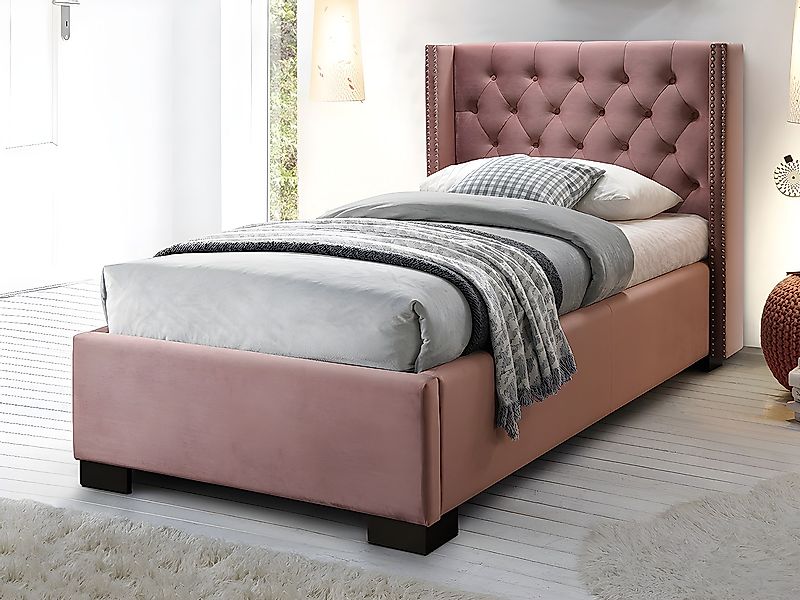 Polsterbett + Matratze - 90 x 200 cm - Samt - Rosa - MASSIMO günstig online kaufen