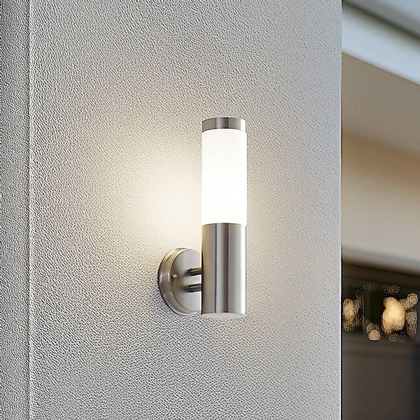 Lindby Außenwandleuchte Kristof, Edelstahl, 33 cm hoch, E27 günstig online kaufen