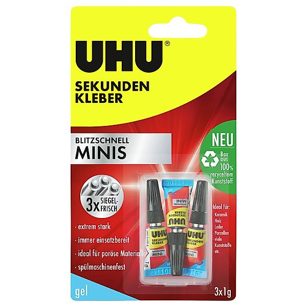 Uhu Sekundenkleber 3 x 1 g minis gel in praktischer Box günstig online kaufen