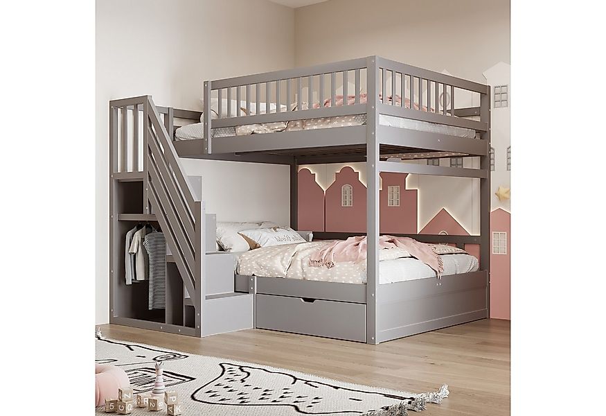 Flieks Etagenbett, Massivholz Kinderbett 140x200cm mit Stauraumtreppe und S günstig online kaufen